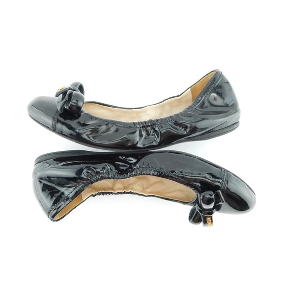 PRADA Logo Bow Black Patent Leather Ballet Flats 37.5 - Picture 4 of 7